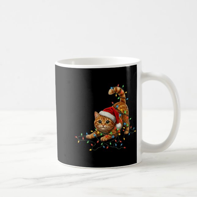 Taza De Café Cute Tabby Cat Christmas Funny Lights Xmas Cat In  (Derecha)