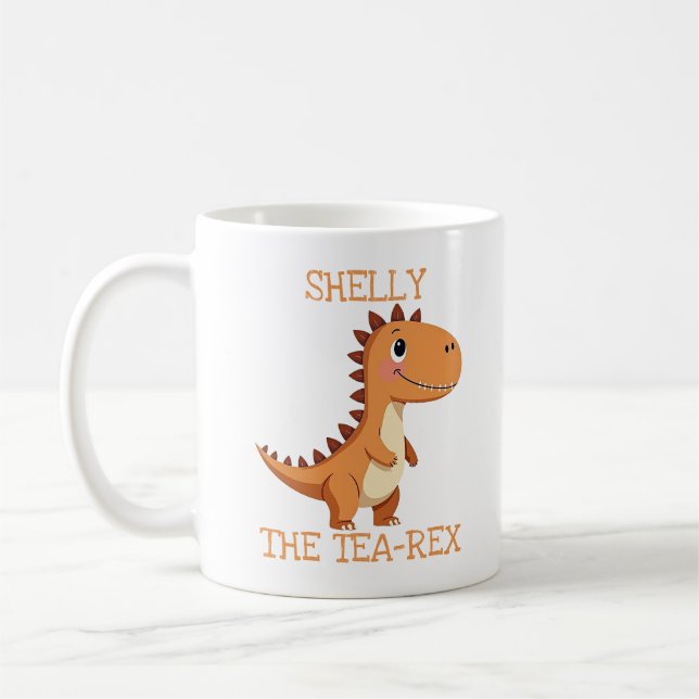 Taza De Café Cute Tea-Rex Dinosaur Personalized Name (Izquierda)