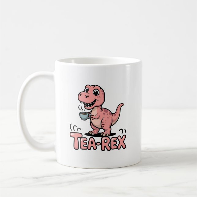 Taza De Café Cute Tea-Rex Dinosaurio Rosa – ¡Sorber Sucede! (Izquierda)