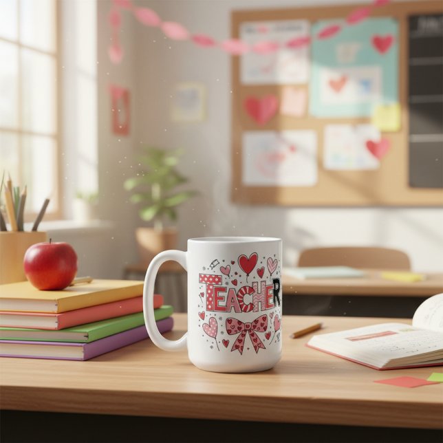 Taza De Café Cute Teacher Valentine's Day Coquette Bow Heart  (Subido por el creador)