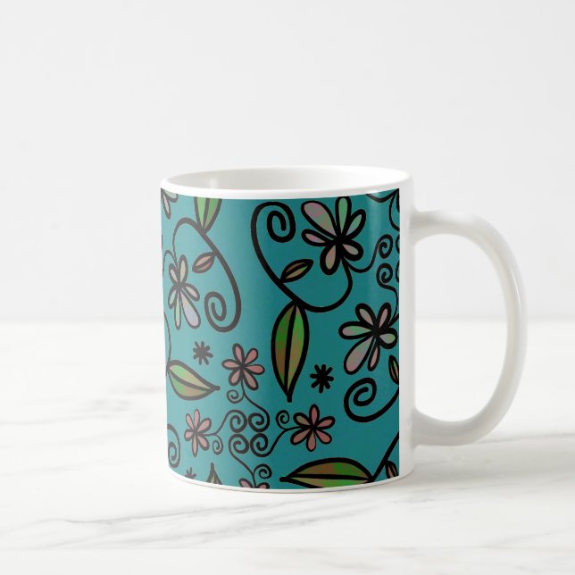 Taza De Café Cute Teal Floral Pattern (Derecha)