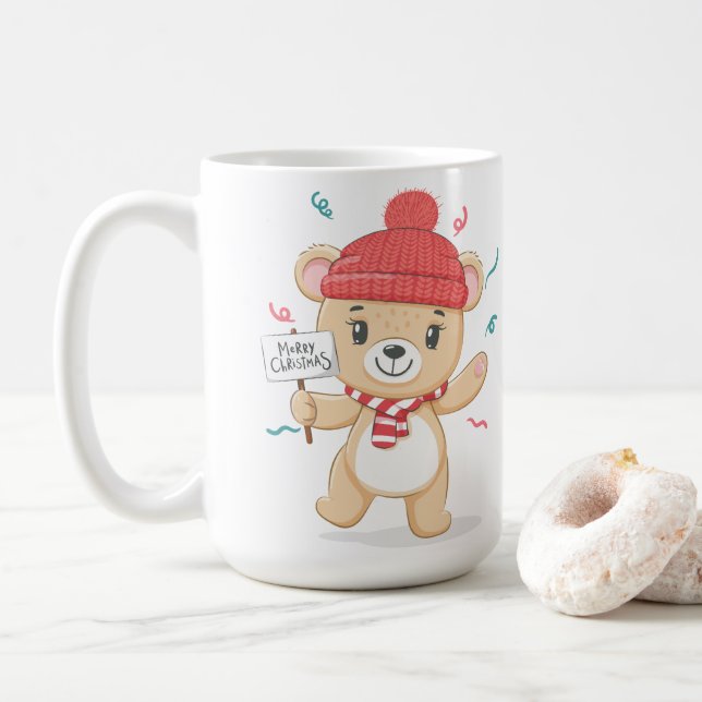 Taza De Café Cute Teddy Bear Feliz Navidad (Con donut)