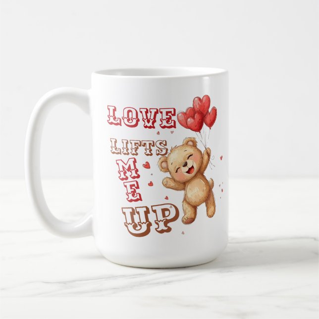 Taza De Café Cute Teddy Bear Love Lifts Mug (Izquierda)