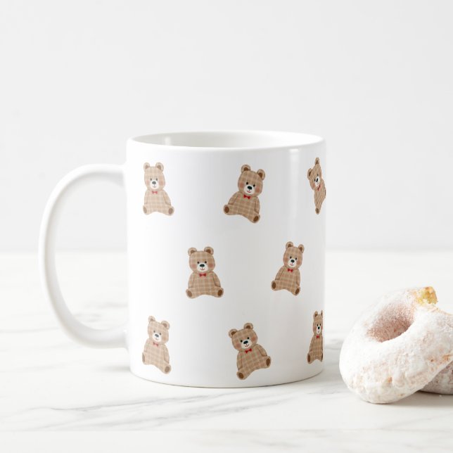 Taza De Café Cute Teddy Bear Pattern Mug – Aesthetic Cozy Gift  (Con donut)