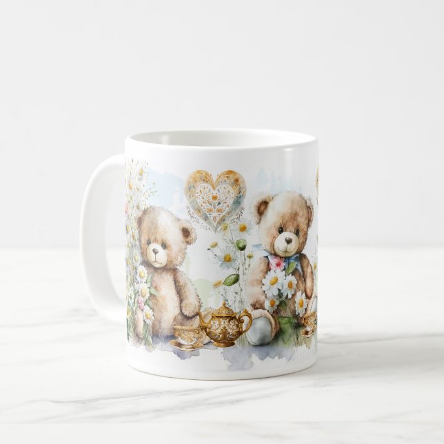 Taza De Café Cute Teddy Bear Tea Fiesta Floral Mug (Anverso izquierdo)