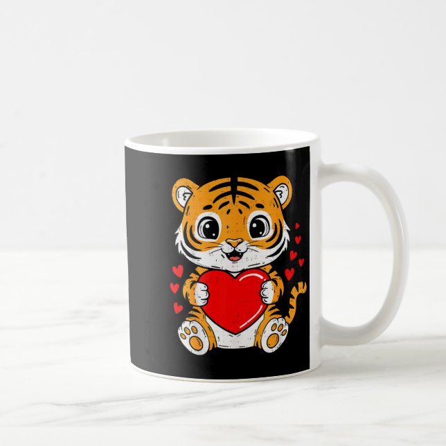 Taza De Café Cute Tiger Holding Heart Kawaii Valentines Day Men (Derecha)