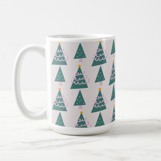Taza De Café Cute Trees Doodles Pink Green (Izquierda)