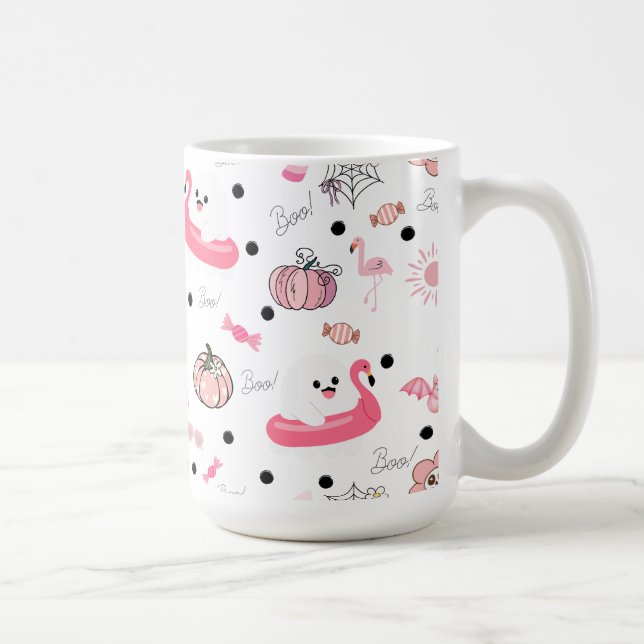 Taza De Café Cute Tropical Halloween – Ghosts & Flamingos (Derecha)
