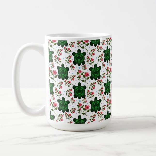 Taza De Café Cute Turtle and Floral Seamless Pattern  (Izquierda)