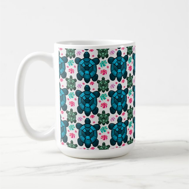 Taza De Café Cute Turtle and Floral Seamless Pattern  Notebook (Izquierda)