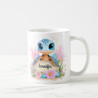 Taza De Café Cute Turtle Personalized Custom Name Animal