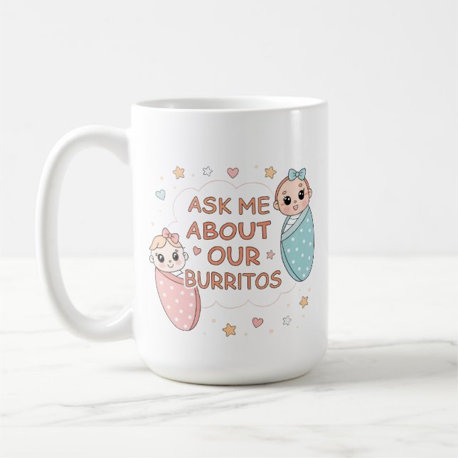 Taza De Café Cute Twin Baby Burrito Announcement Illustration (Izquierda)