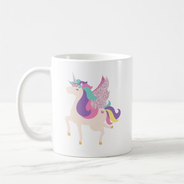 Taza De Café Cute Unicornio de Arcoíris con Brillo (Izquierda)