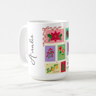 Taza De Café Cute Vintage Christmas Postage Stamps Holiday
