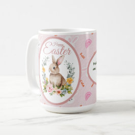 Taza De Café Cute Watercolor Bunny Floral Wreath Easter