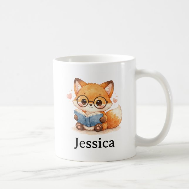 Taza De Café Cute Watercolor Fox Reading a Book (Derecha)