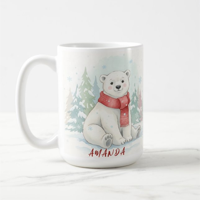Taza De Café Cute watercolor Polar Bear Winter  (Izquierda)