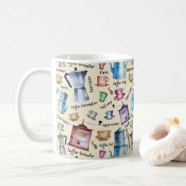 Taza De Café Cute Watercolor retro cafetera cafetera cuchara pa