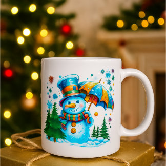Taza De Café Cute Watercolor Snowman_Festive Holiday Design