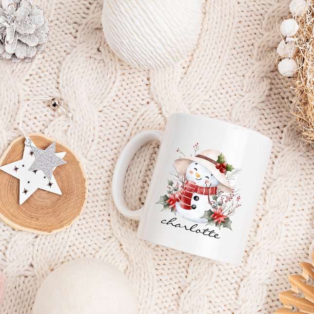 Taza De Café Cute Watercolor Snowman Greenery Navidades (Subido por el creador)