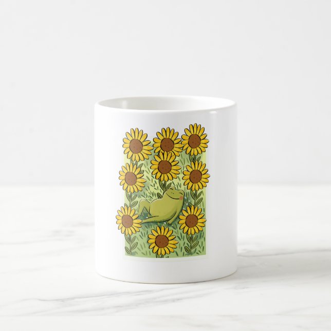 Taza De Café Cute Whimsical Frog And Sunflowers Illustration (Centro)