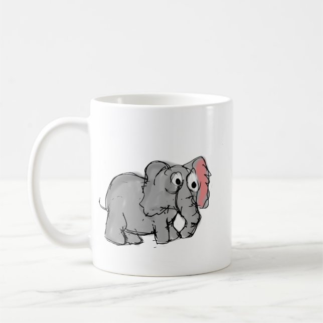 Taza De Café Cute Whimsical Hand-Drawn Elephant Illustration (Izquierda)