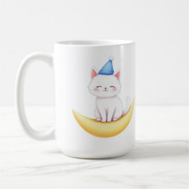 Taza De Café Cute White Kitten on Moon Mug