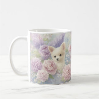 Taza De Café cute white puppy with flowers