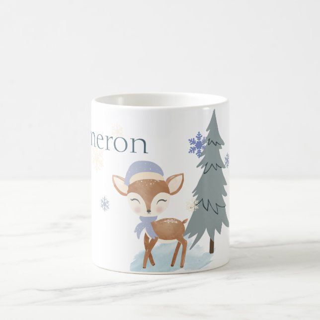 Taza De Café Cute Winter Baby Deer Boy Fawn Nombre Personalizad (Centro)