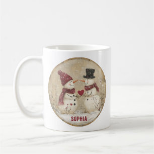Taza De Café Cute Winter Snowman Heart Add Name