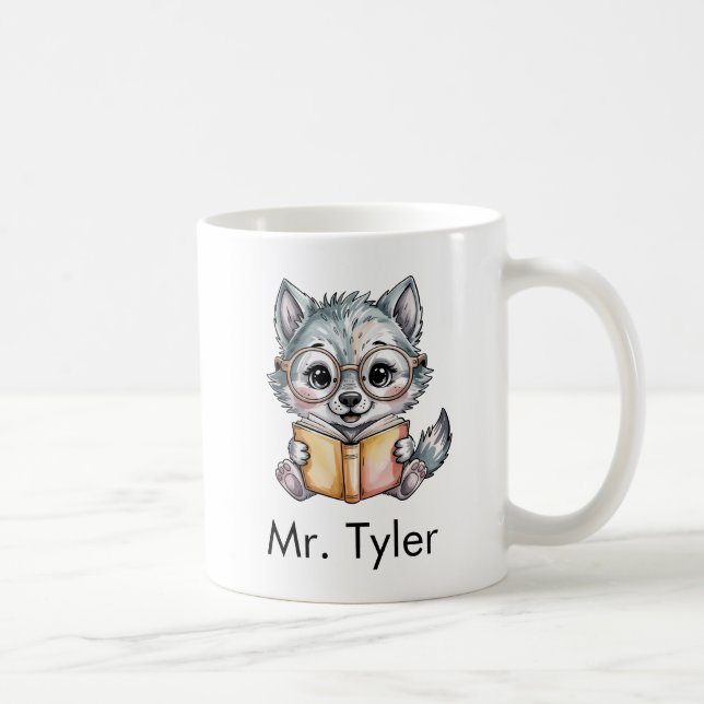 Taza De Café Cute Wolf Reading a Book Custom (Derecha)