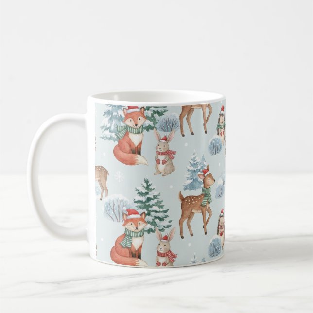 Taza De Café Cute Woodland Animals Christmas Pattern Mug (Izquierda)