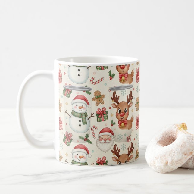 Taza De Café Cute Woodland Animals Christmas PatternHoliday Mug (Con donut)