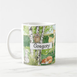 Taza De Café Cute Woodland Animals Watercolor Nombre personaliz