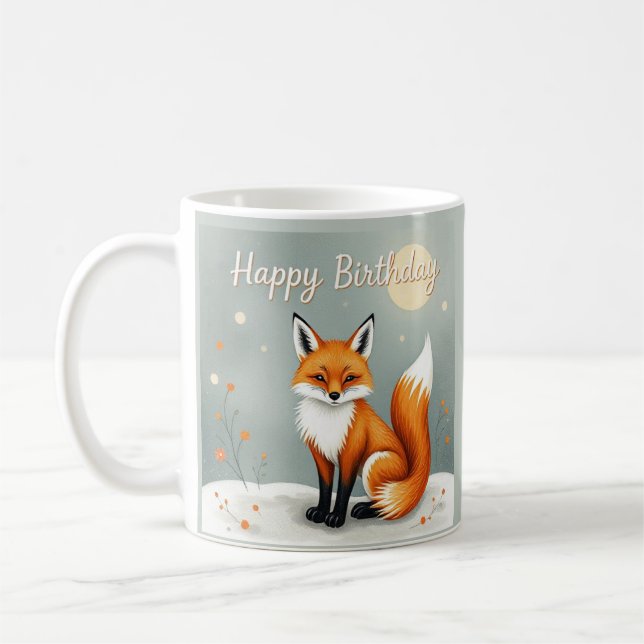 Taza De Café Cute Woodland Brown Fox Happy Birthday (Izquierda)