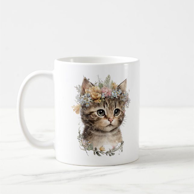 Taza De Café Cuto acuarela Floral Kitten (Izquierda)