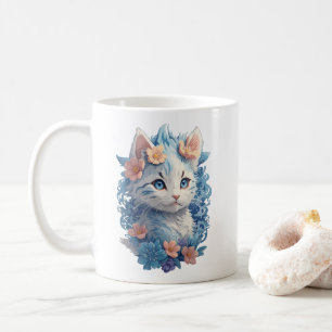 Taza De Café Cuto de color de agua de gato con salpicaduras flo