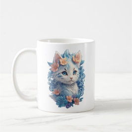 Taza De Café Cuto de color de agua de gato con salpicaduras flo