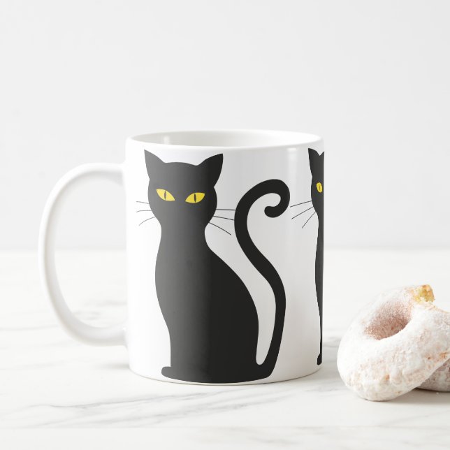 Taza De Café Cuto de gato negro (Con donut)