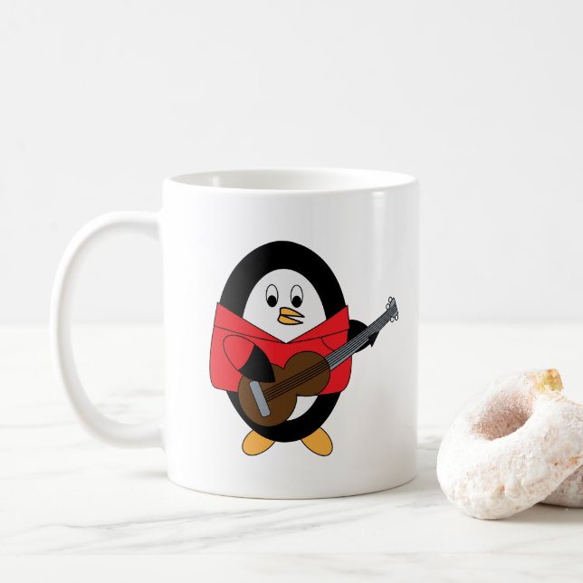 Taza De Café Cuto de músico de guitarra pingüino (Con donut)