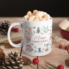 Taza De Café Cuto invierno acuarela Feliz Navidad
