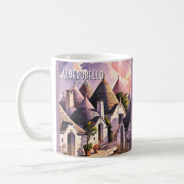 Taza De Café Cutom Alberobello Trulli Houses Italy Watercolor (Izquierda)