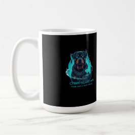 Taza De Café Cyber Guardian Rottweiler Blue Flame - High-Tech O