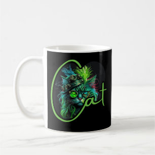 Taza De Café Cyber Steampunk Cat - Neon Futurista Cat Lover