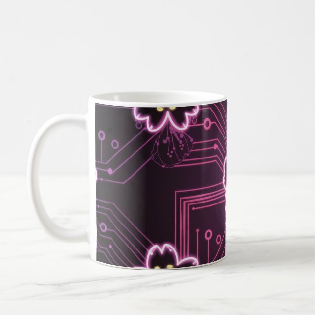 Taza De Café Cyberpunk-Kirschblüte mit Neon-Effekt (Izquierda)