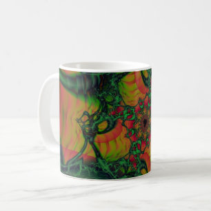 Taza De Café D Envoltura de arte fractal verde y amarillo
