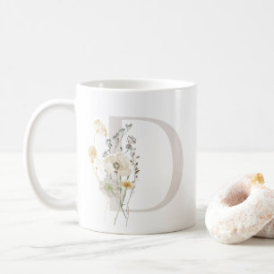 Taza De Café D inicial con flor de color suave Café Mug