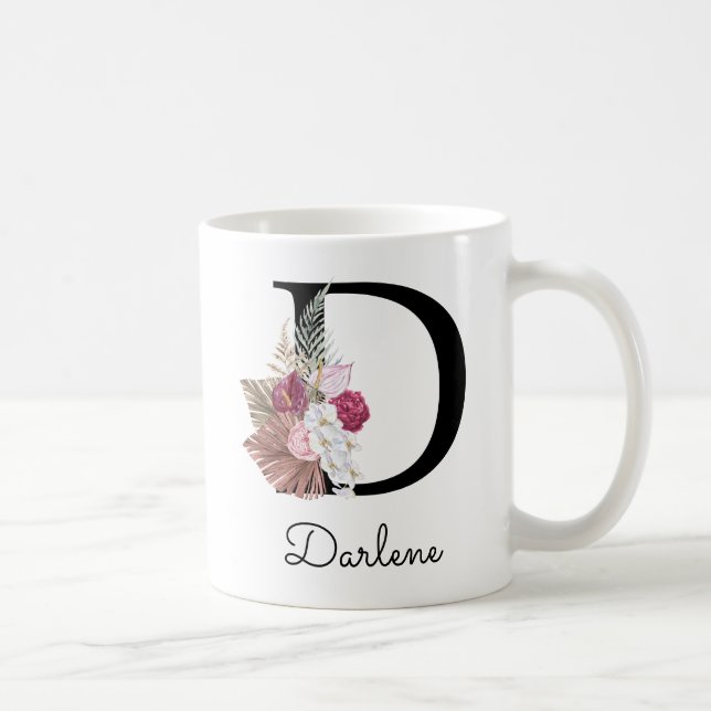 Taza De Café D inicial floral rosa moderna (Derecha)