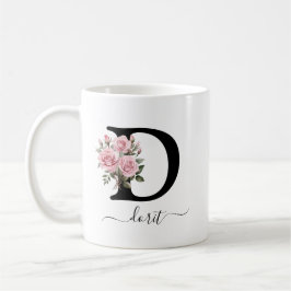 Taza De Café D iniciales rosas rosadas flores florales monogram