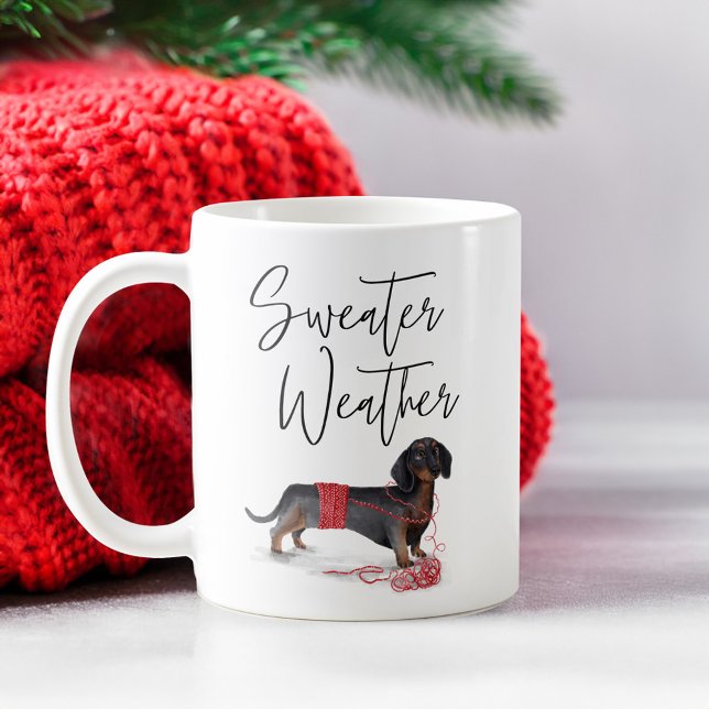 Taza De Café Dachshund (Sweater Weather Naughty Dog Watercolor Dachshund Coffee Mug)